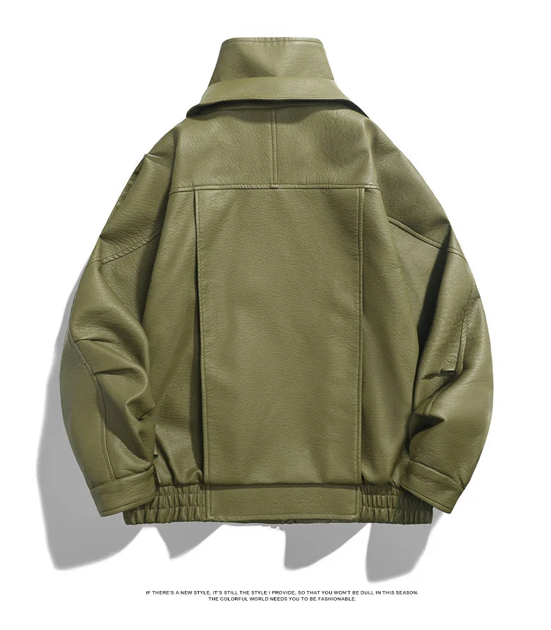 Jaqueta de Couro Oversized Masculina Streetwear