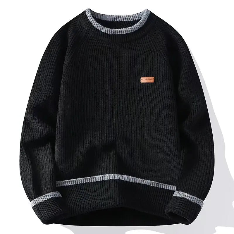 Suéter Masculino de Tricô Canelado Manga Raglan Gola Média