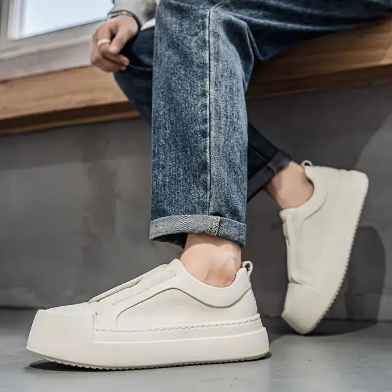 Tênis Slip-On Masculino Casual Plataforma Sola Alta Tratorada Couro Block