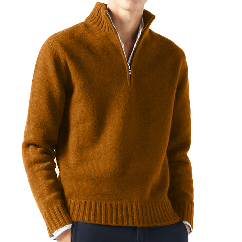 Blusa De Frio Masculina Suéter Gola Alta De Lã Com Zíper Na Gola
