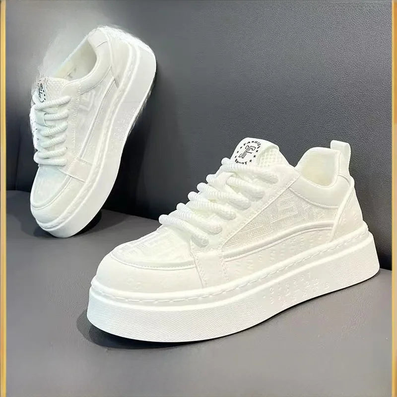 Tênis Masculino Casual Plataforma Sola Alta Texturizado Branco Cipher
