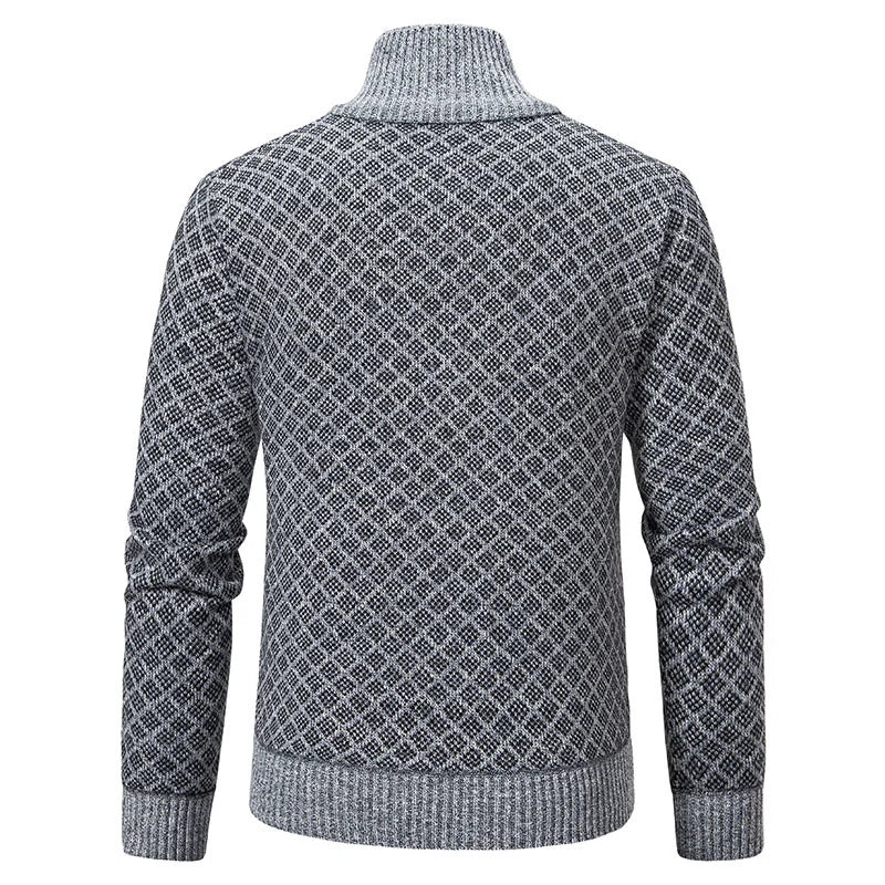 Cardigan Masculino Texturizado com Zíper Frontal Gola Alta