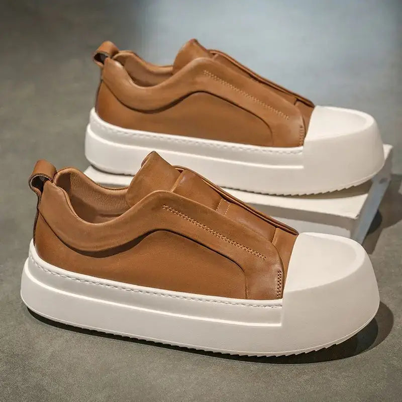 Tênis Slip-On Masculino Casual Plataforma Sola Alta Tratorada Couro Block