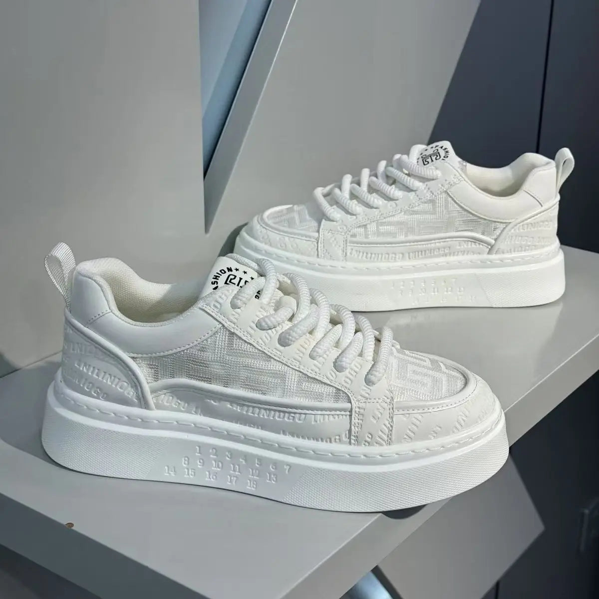 Tênis Masculino Casual Plataforma Sola Alta Texturizado Branco Cipher