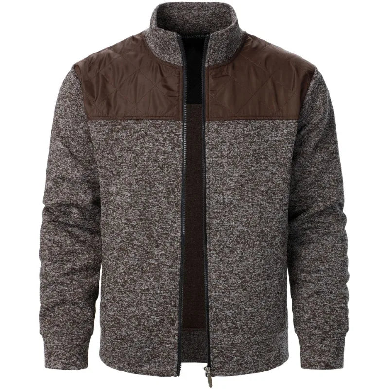 Jaqueta Masculina Fleece Mesclado com Recorte nos Ombros