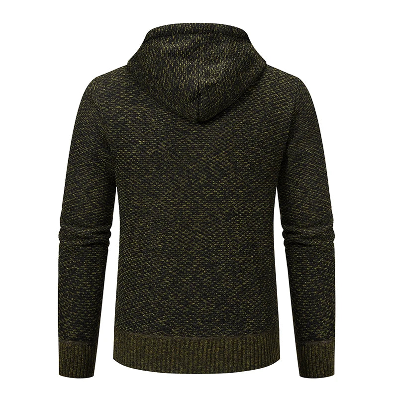 Casaco Masculino de Tricô com Zíper e Capuz Inverno
