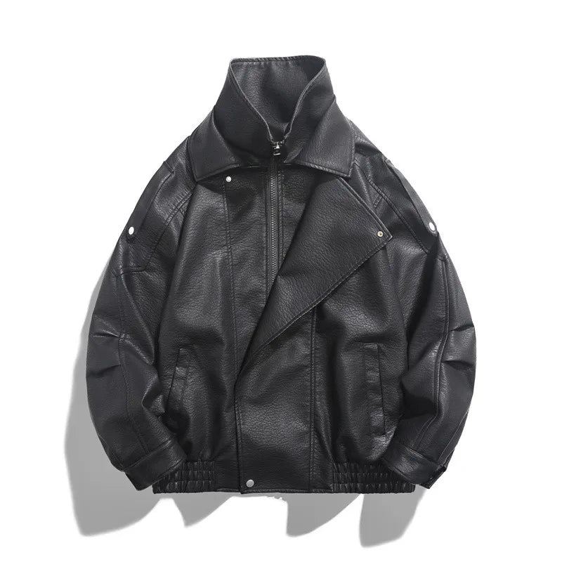 Jaqueta de Couro Oversized Masculina Streetwear
