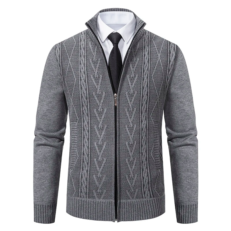 Cardigan Masculino Tricô com Zíper e Gola Alta Elegante