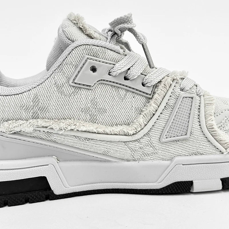 Tênis Chunky Casual Shred Unissex Desfiado Lona Azul e Branco