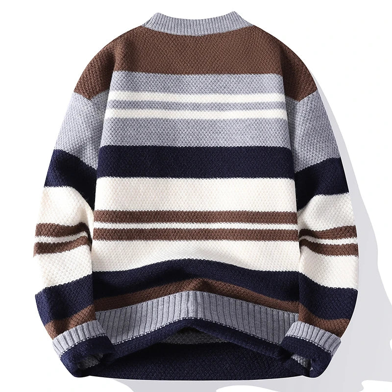 Suéter Masculino Tricô Listrado Gola Média Blusa de Frio Multicolor