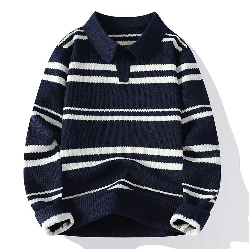 Suéter Masculino de Tricô Gola Polo Listrada