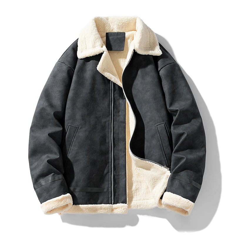 Jaqueta Aviador Masculina Suede Forrada Pelúcia Sherpa Inverno