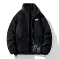 Jaqueta Puffer de Veludo Cotelê Masculina Oversized Gola Alta