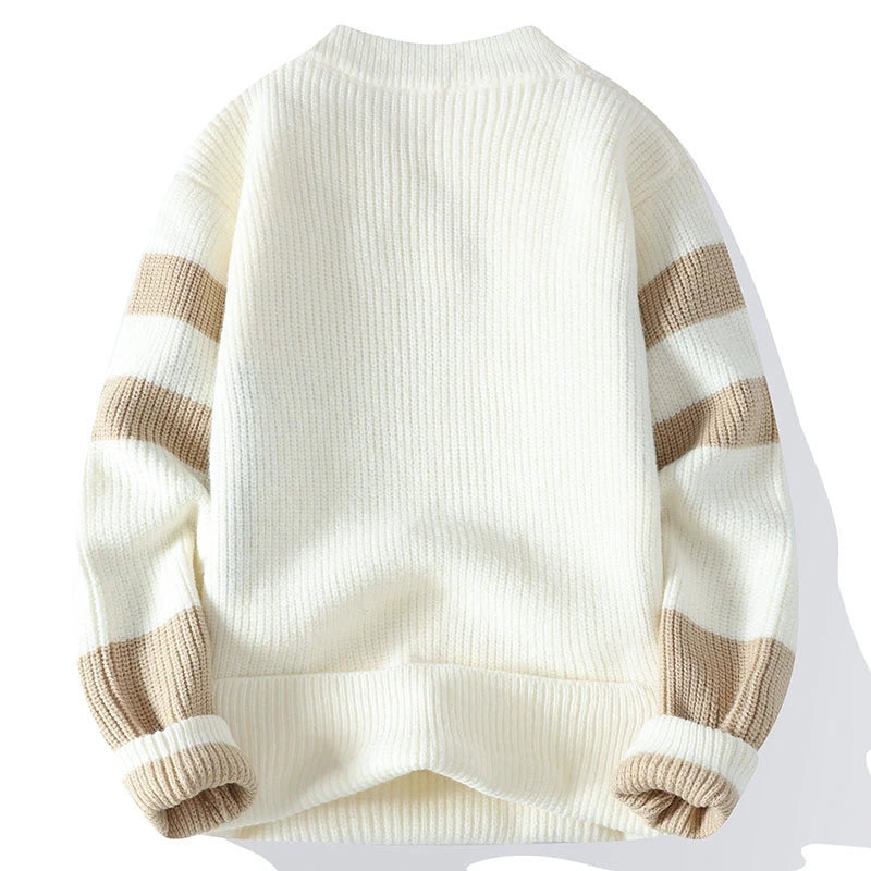 Suéter Masculino Tricô Colorblock Geométrico Estilo Urbano