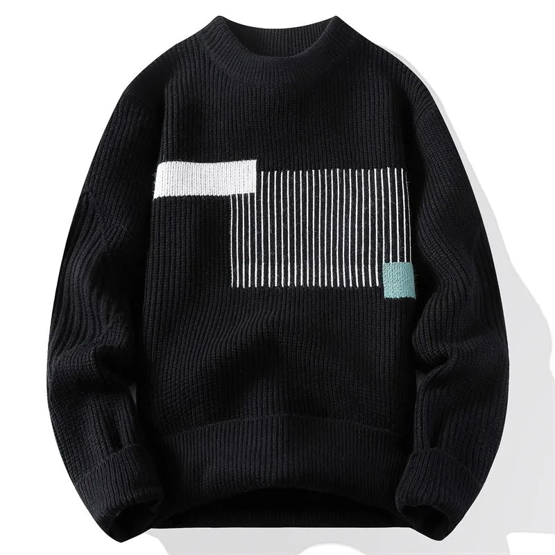 Blusa de Frio Masculina de Tricô Grosso com Detalhe Geométrico