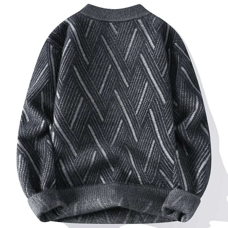 Blusa de Frio Masculina Tricô Grosso Jacquard Ziguezague