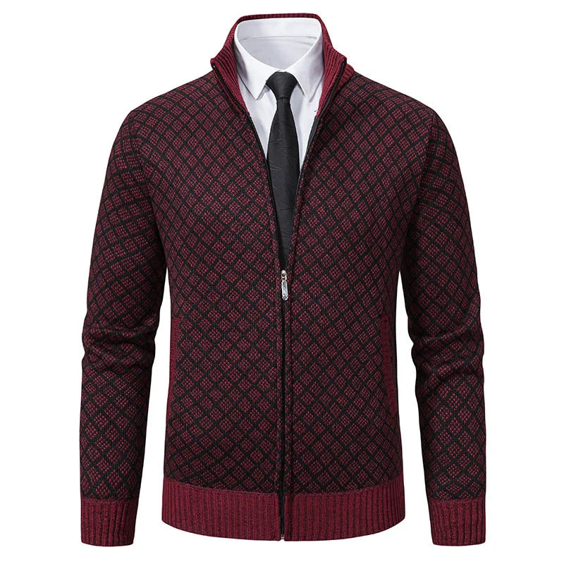 Cardigan Masculino Texturizado com Zíper Frontal Gola Alta