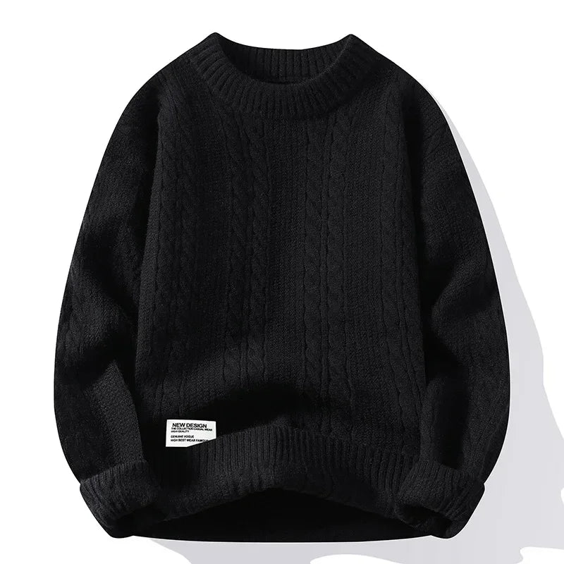 Suéter Masculino de Tricô Trançado Oversized Gola Média