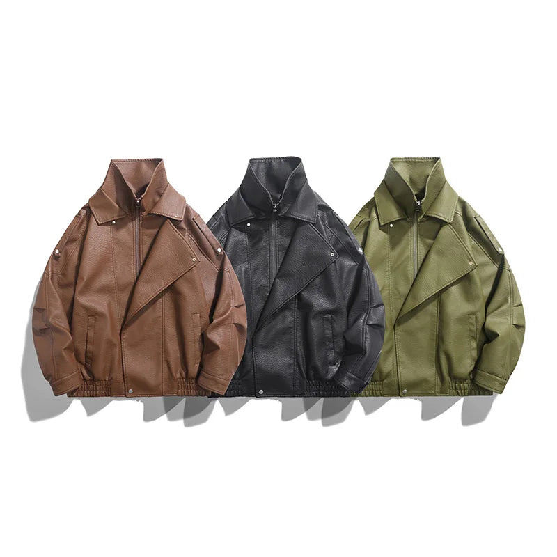 Jaqueta de Couro Oversized Masculina Streetwear