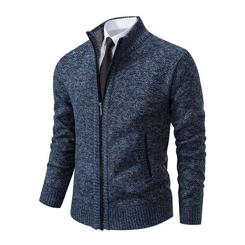Casaco Masculino de Tricô com Zíper e Gola Alta