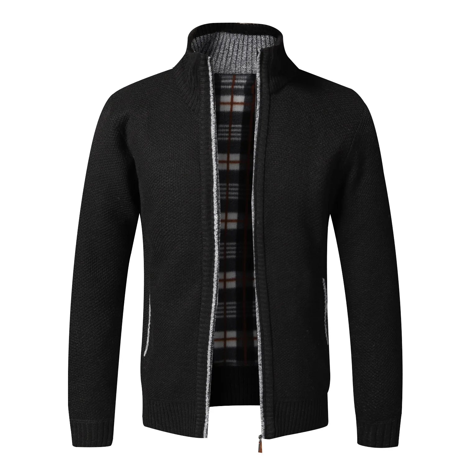 Cardigan Masculino De Tricô Forrado Peluciado Com Zíper