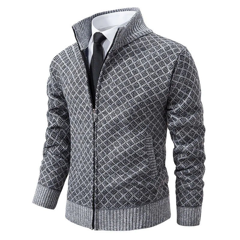 Cardigan Masculino Texturizado com Zíper Frontal Gola Alta