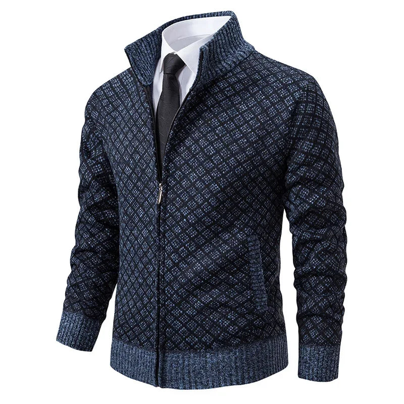 Cardigan Masculino Texturizado com Zíper Frontal Gola Alta