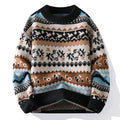 Suéter Masculino de Tricô Estampa Étnica Fair Isle Jacquard Gola Redonda