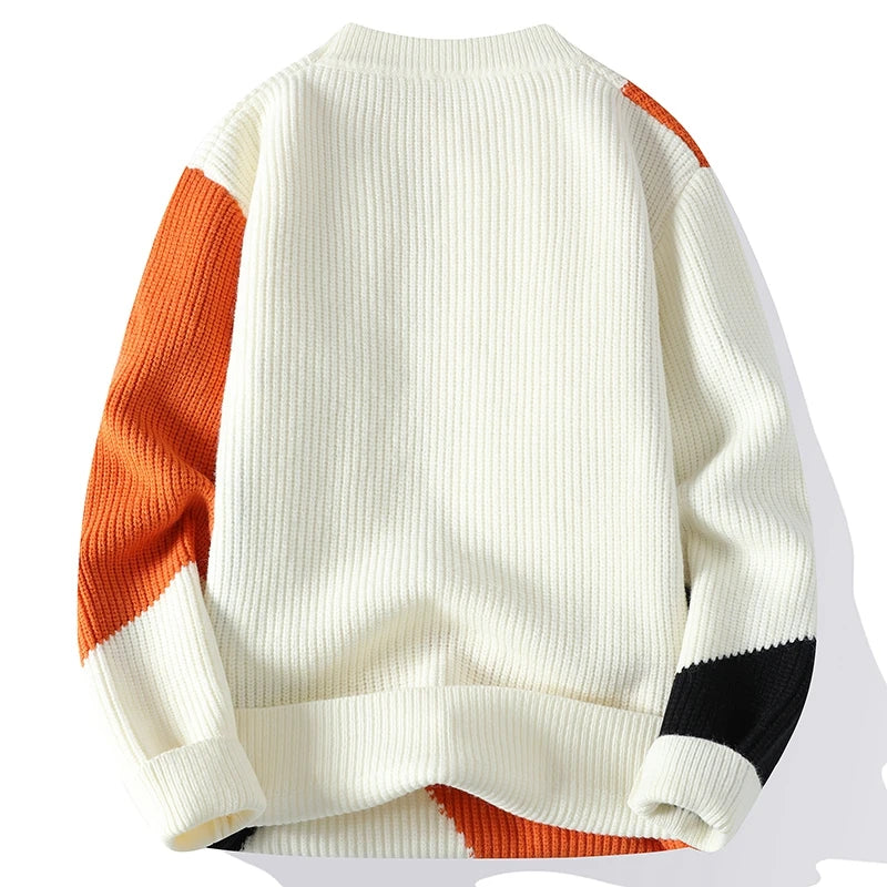 Suéter Masculino Tricô Canelado Geométrico Oversized