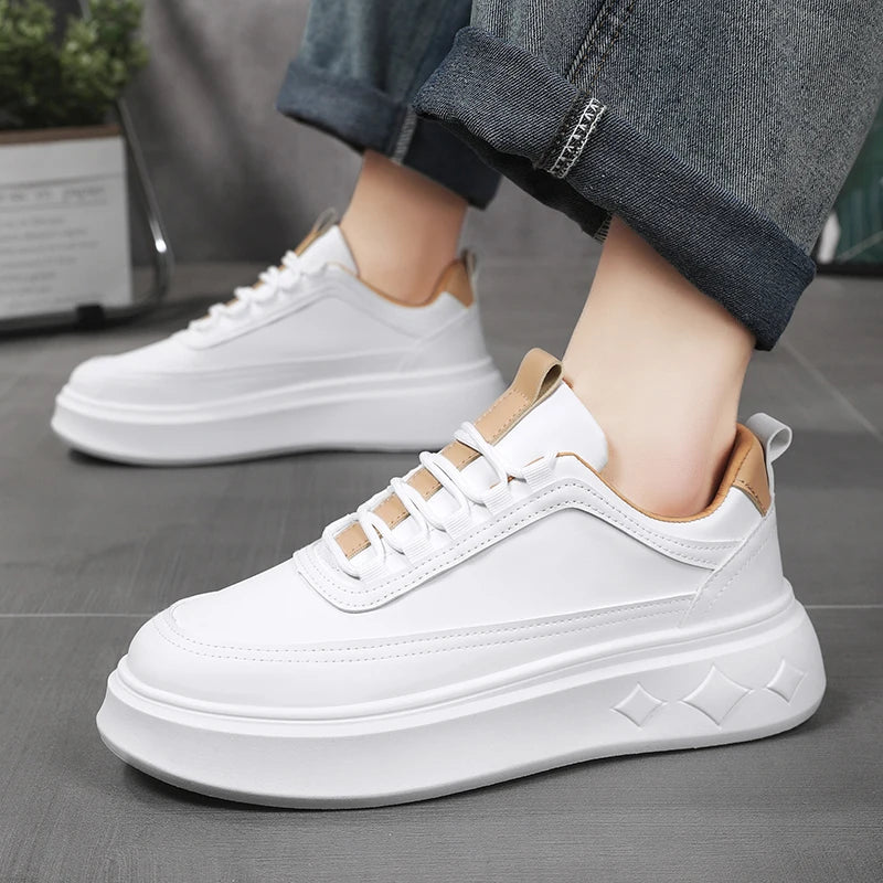 Tênis Sneaker Masculino Casual Plataforma Sola Alta Branco Diamond