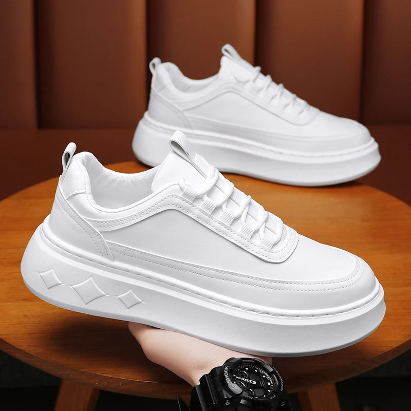 Tênis Sneaker Masculino Casual Plataforma Sola Alta Branco Diamond
