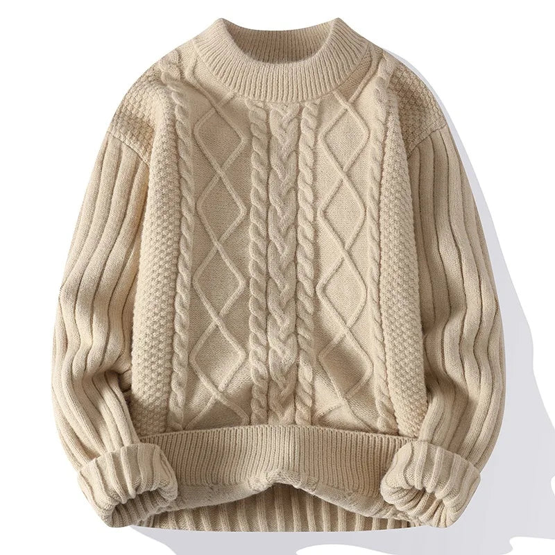 Suéter Masculino de Tricot Trabalhado Tranças Oversized