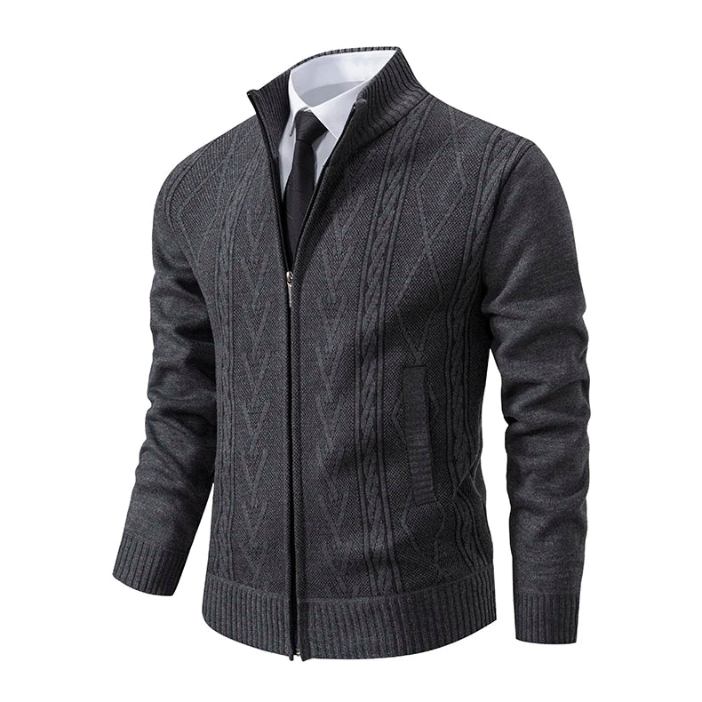 Cardigan Masculino Tricô com Zíper e Gola Alta Elegante
