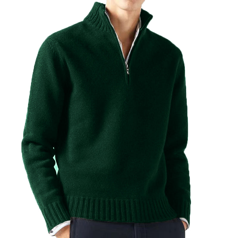 Blusa De Frio Masculina Suéter Gola Alta De Lã Com Zíper Na Gola