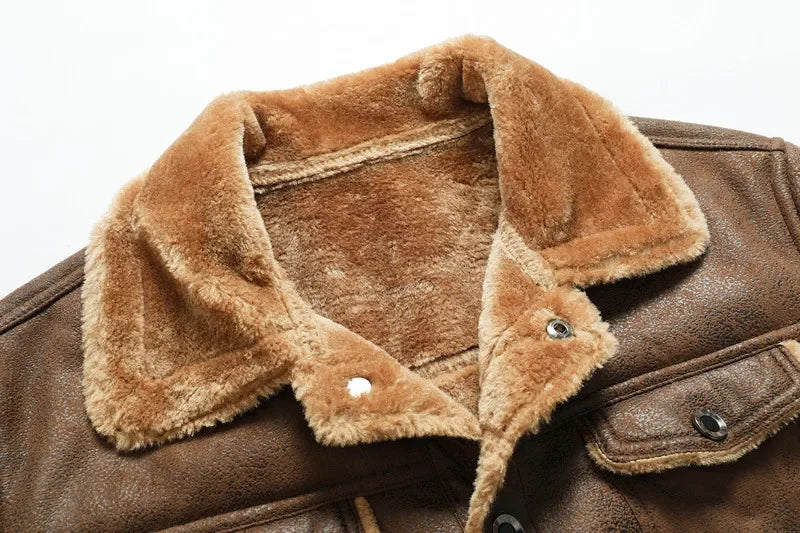 Jaqueta Masculina Camurça Forrada Com Pelúcia Alpaca Gola Polo
