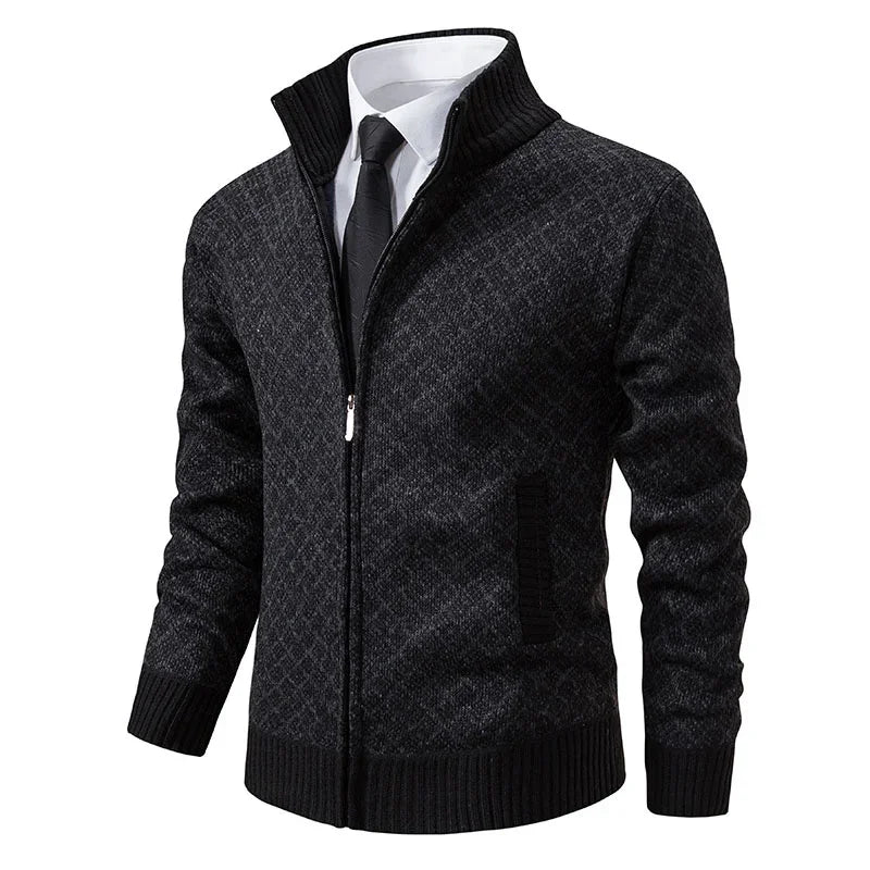 Cardigan Masculino Texturizado com Zíper Frontal Gola Alta
