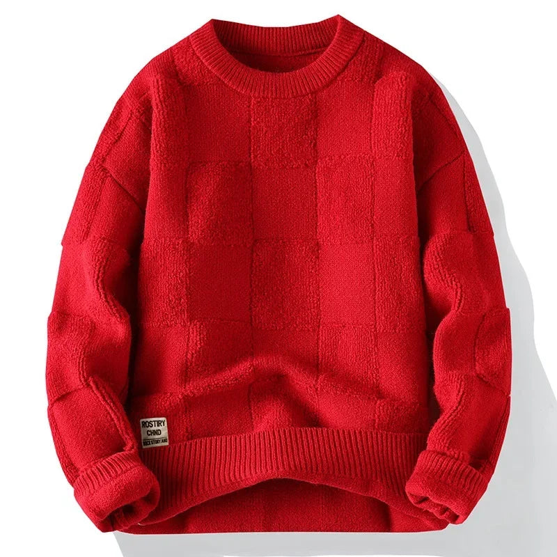 Blusa de Frio Masculina de Tricô Grosso Quadriculado