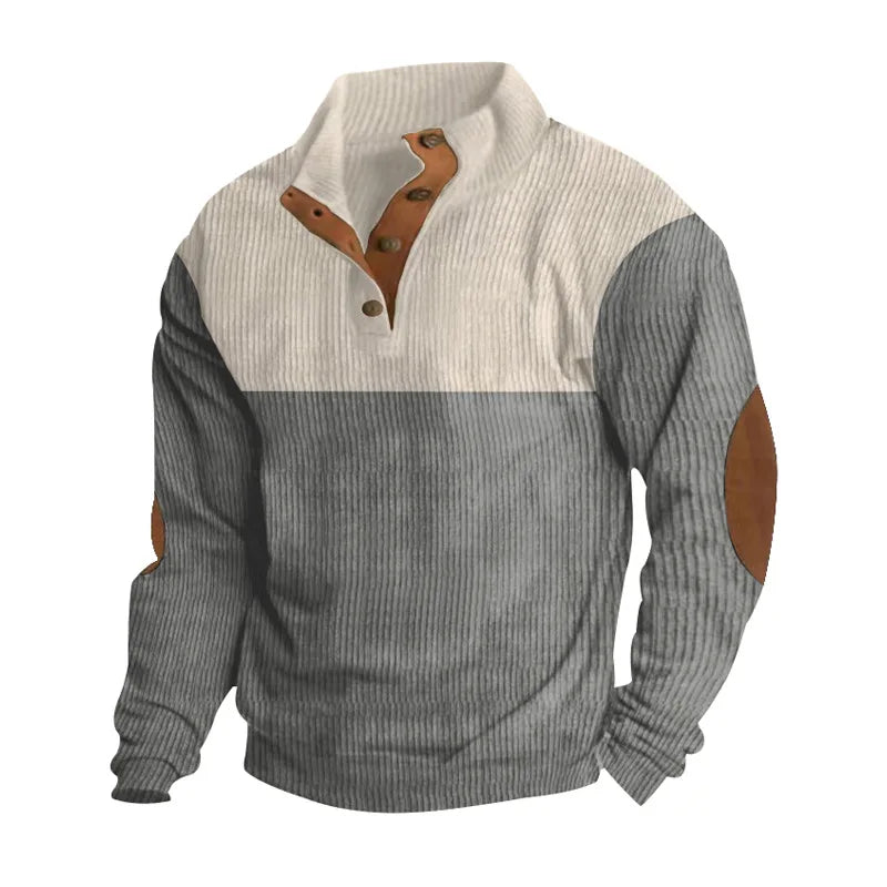 Blusa de Frio Masculina Tricô Bicolor com Botões
