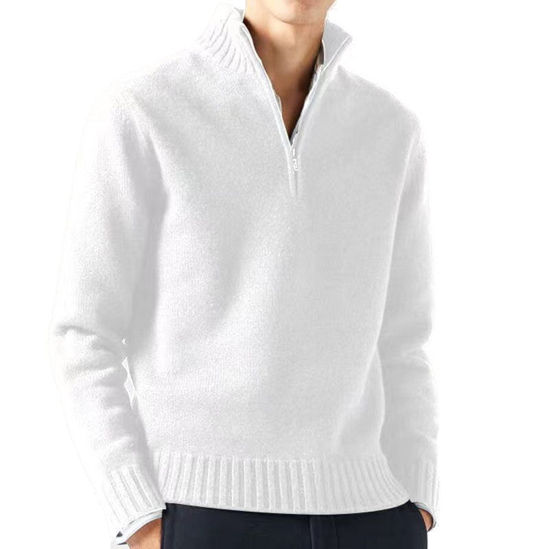 Blusa De Frio Masculina Suéter Gola Alta De Lã Com Zíper Na Gola
