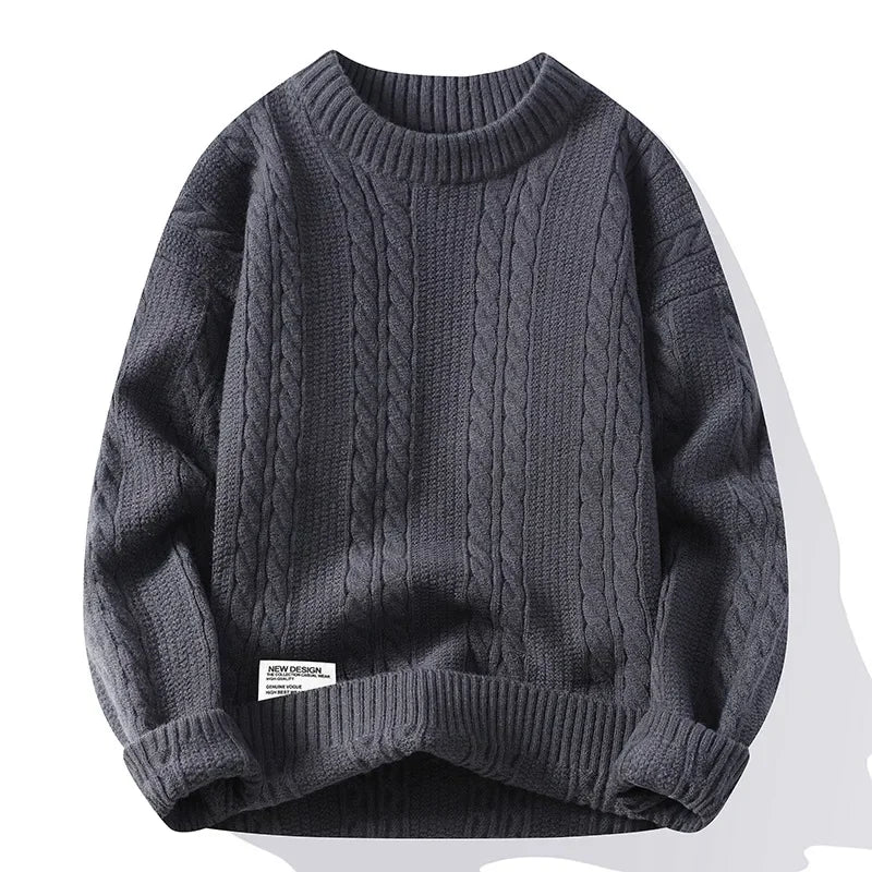 Suéter Masculino de Tricô Trançado Oversized Gola Média