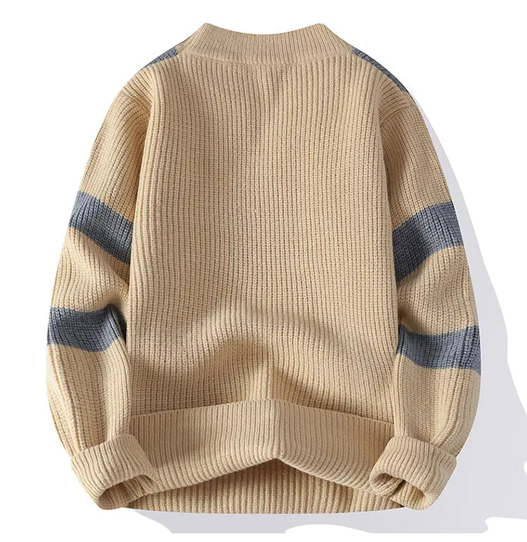 Suéter Masculino de Tricô Canelado Assecundário Abstrato Gola Redonda
