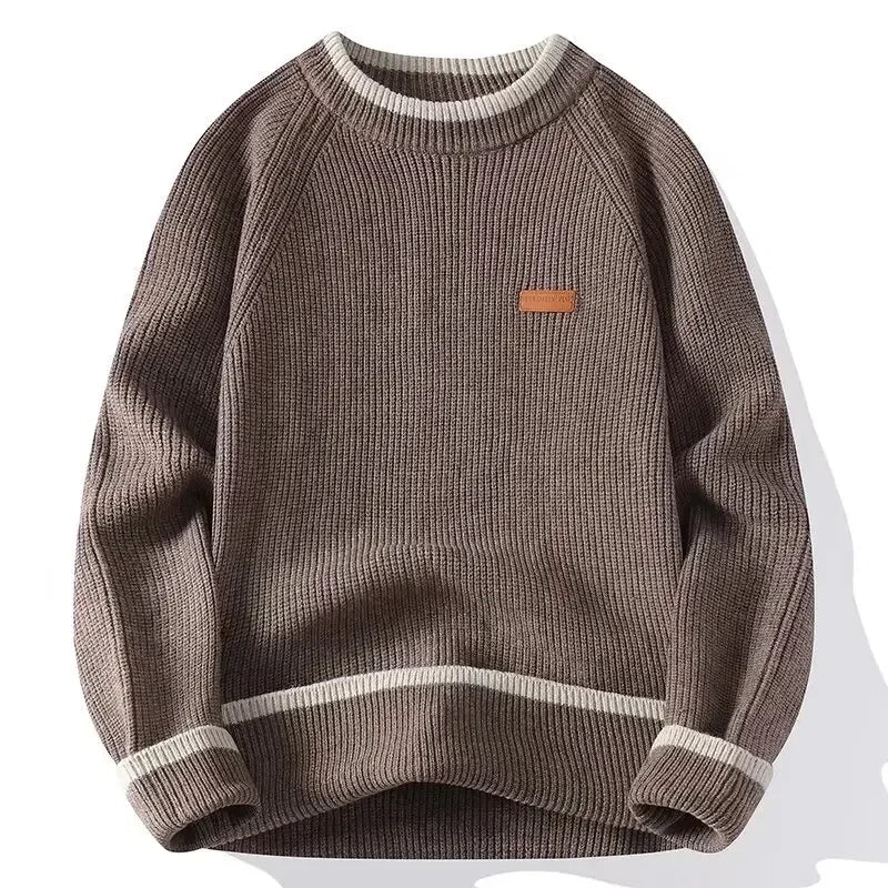 Suéter Masculino de Tricô Canelado Manga Raglan Gola Média