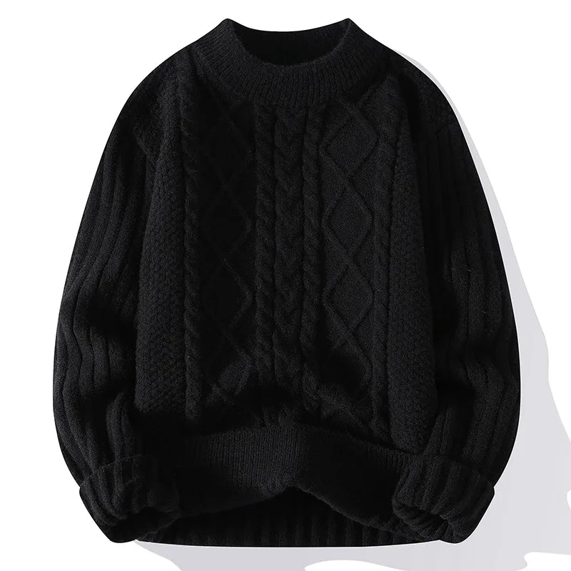 Suéter Masculino de Tricot Trabalhado Tranças Oversized