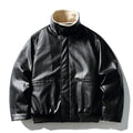 Jaqueta Masculina Bomber Aviador de Couro Sintético com Gola Alta de Pelúcia