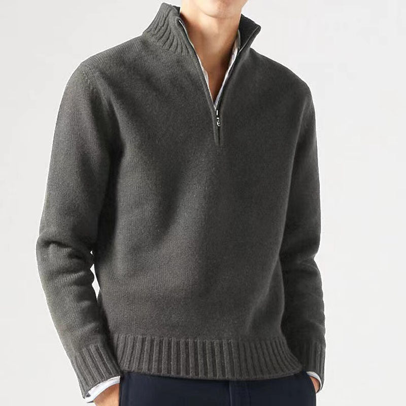 Blusa De Frio Masculina Suéter Gola Alta De Lã Com Zíper Na Gola