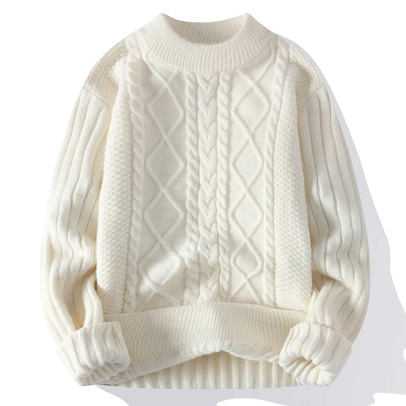 Suéter Masculino de Tricot Trabalhado Tranças Oversized