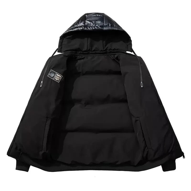 Jaqueta Masculina Puffer Metalizada Streetwear com Capuz
