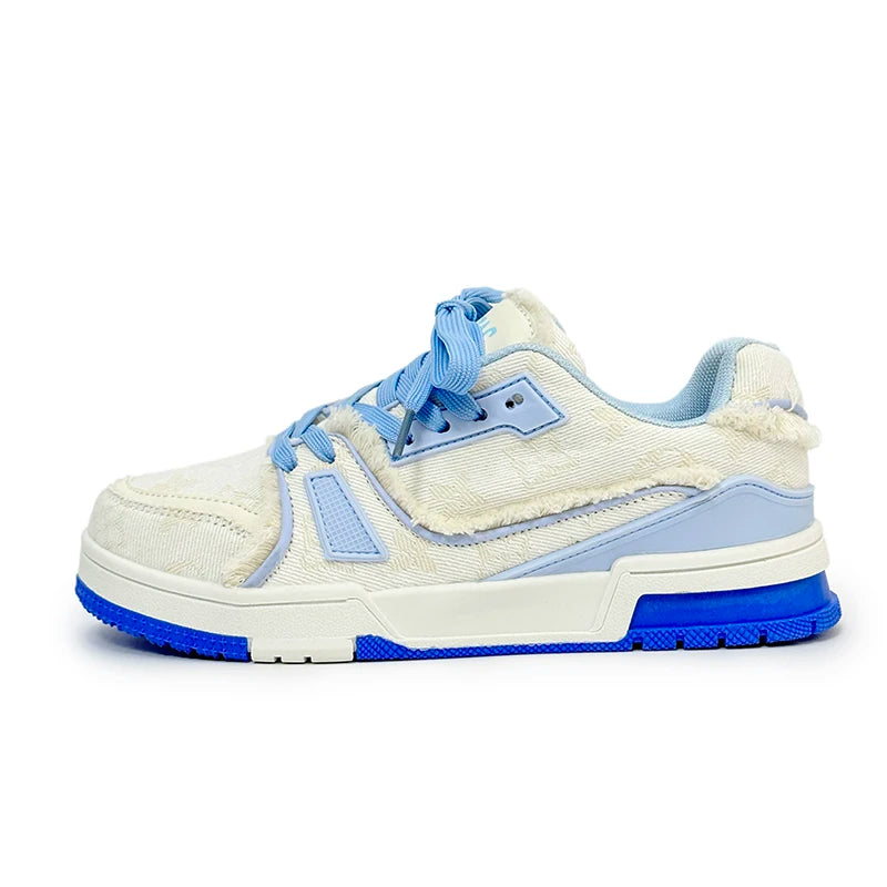 Tênis Chunky Casual Shred Unissex Desfiado Lona Azul e Branco