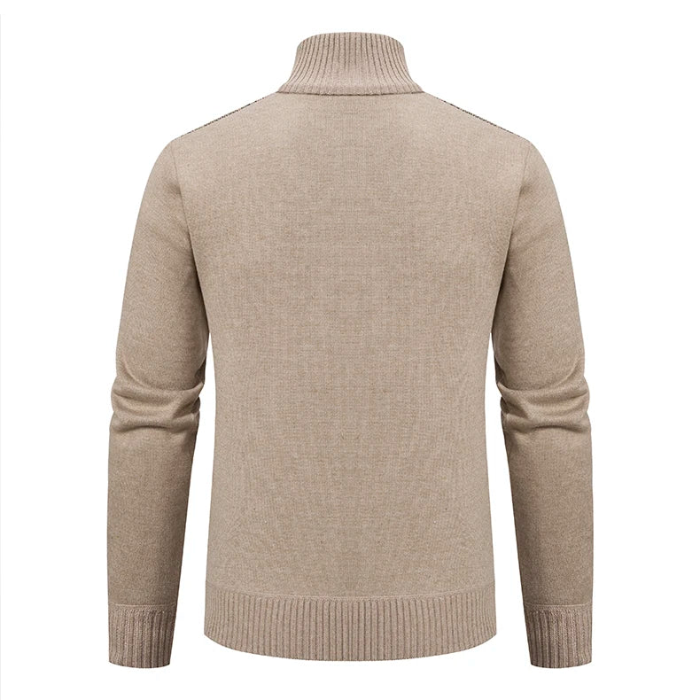 Cardigan Masculino Tricô com Zíper e Gola Alta Elegante