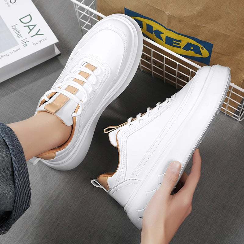 Tênis Sneaker Masculino Casual Plataforma Sola Alta Branco Diamond